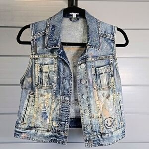 Upcycled Weathered, Paint Splattered Denim Vest